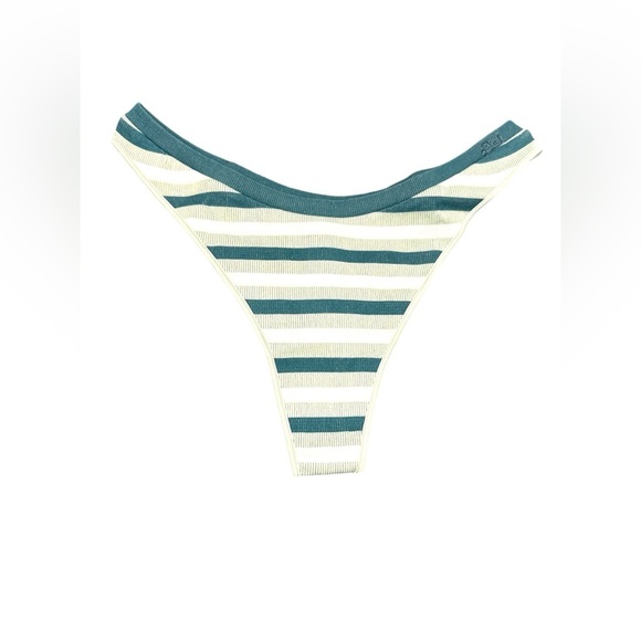NWT PINK Victoria’s Secret Green & White Stripe Ribbed High Leg Thong – XS - Picture 1 of 4